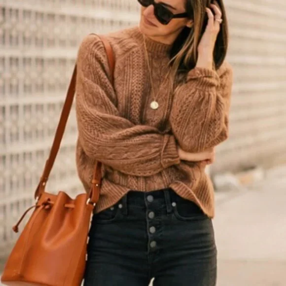 NEW Sezane Scarlett Jumper Tan Camel Sweater French Wool Mohair - Picture 5 of 11